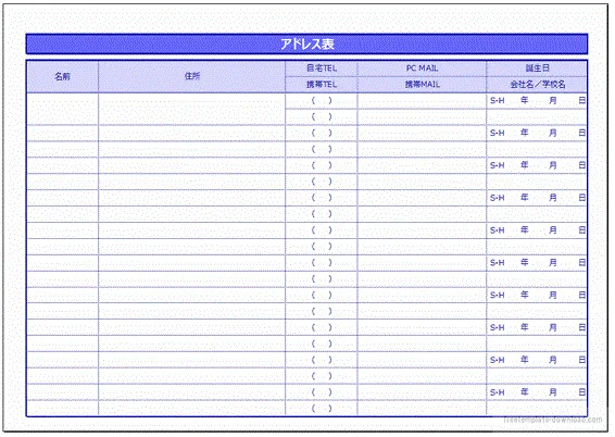 Excelで作成したアドレス表