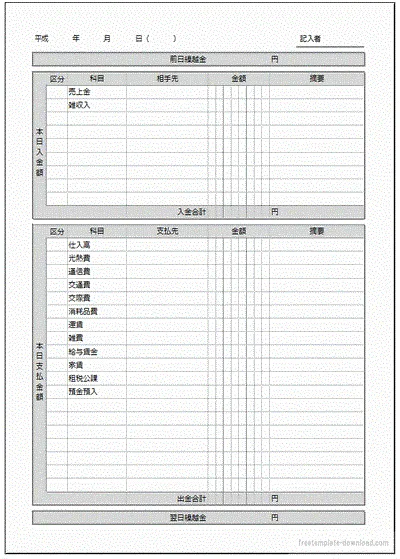 会計日記帳のテンプレート