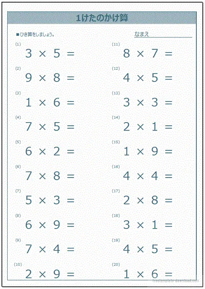 エクセルで作成した掛け算プリント