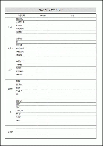 エクセルで作成した小そうじチェックリスト