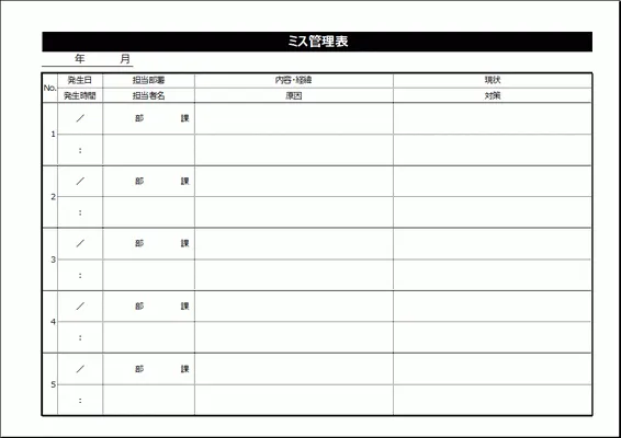 ミス管理表のテンプレート