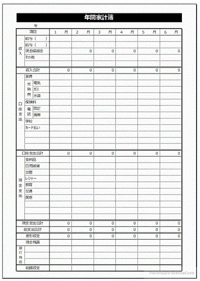 年間家計簿のテンプレート