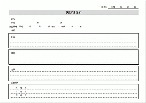 エクセルで作成した失敗管理表