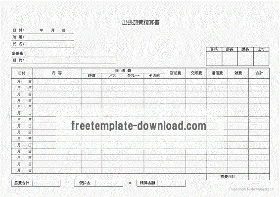 Excelで作成した出張旅費精算書