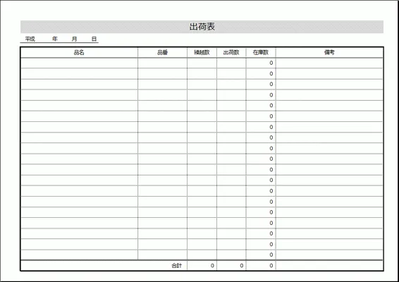 エクセルで作成した出荷表