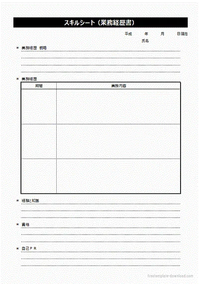 スキルシート（業務経歴書）のテンプレート