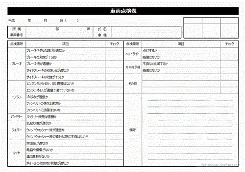 エクセルで作成した車両点検表