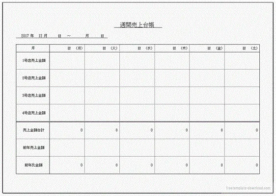 週間売上台帳のテンプレート