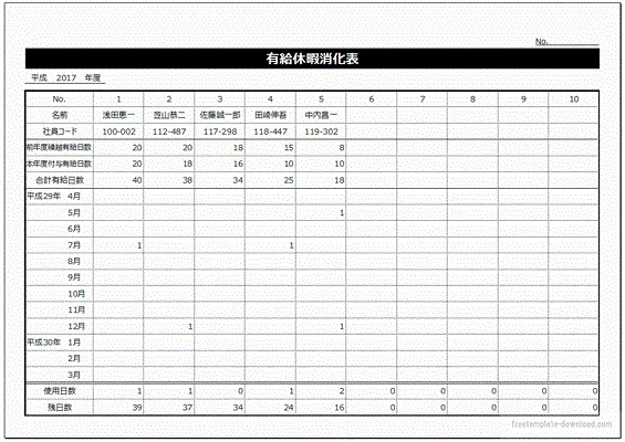 有給休暇消化表のテンプレート